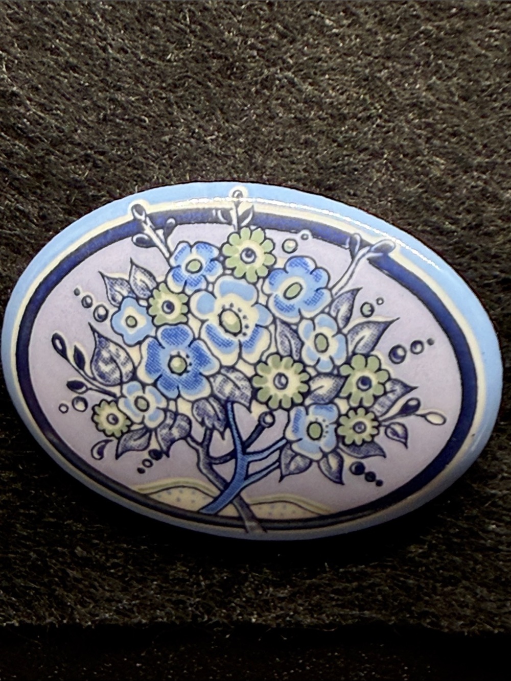 Vintage Michaela Frey Austria Blue Enamel Flower Oval Brooch Pin Signed